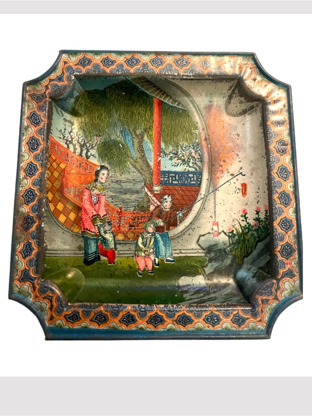 Mid-Century Chinoiserie Tin Lithograph Tip Trays / Coasters - 3pc Set - Picture 6 of 8